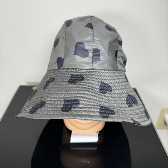 Grevi Bucket Hat, Sun Hat Gray With Blue Hearts Made in Italy XS-S - Picture 2 of 10